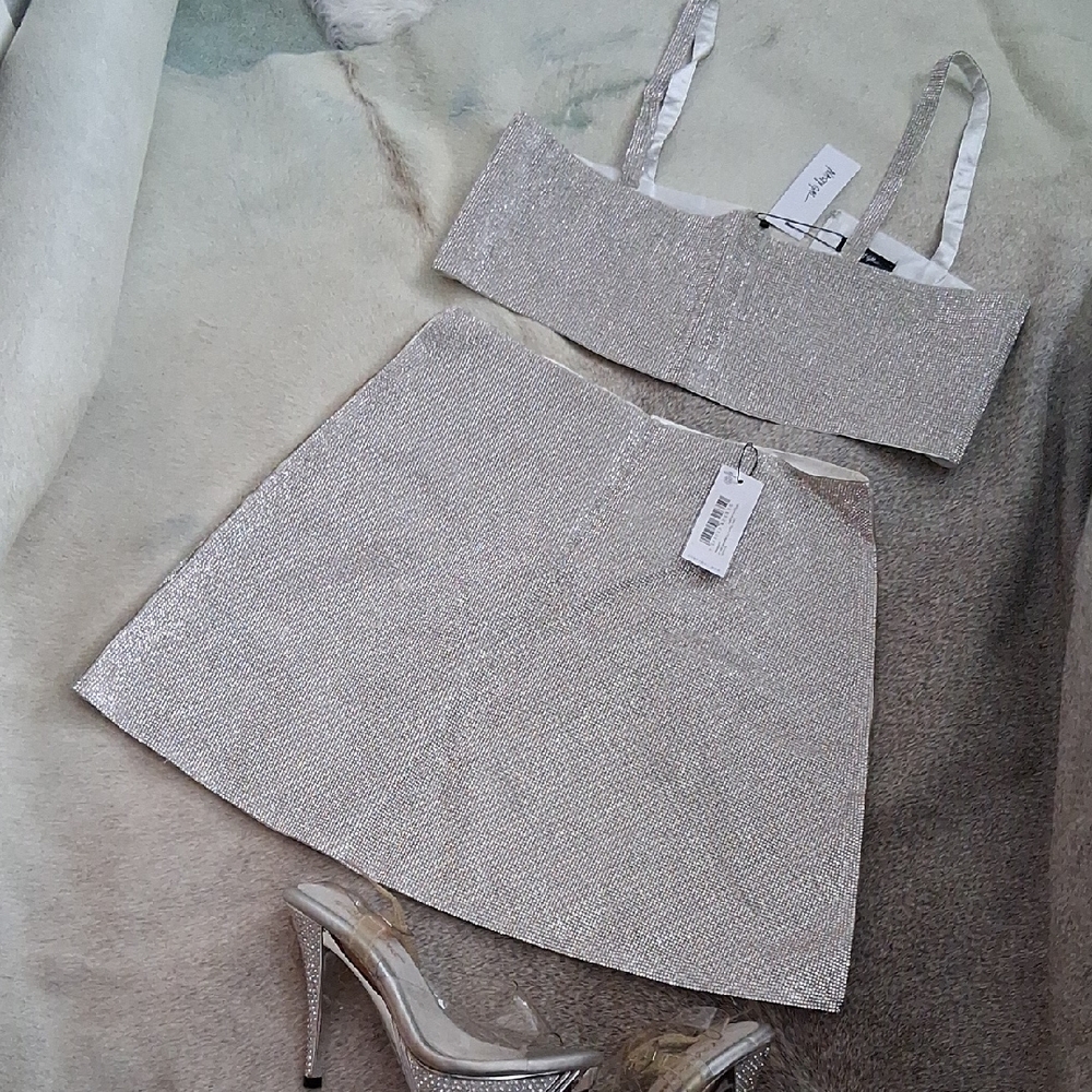 Nasty Gal Sparkling Silver Metallic Mini Skirt